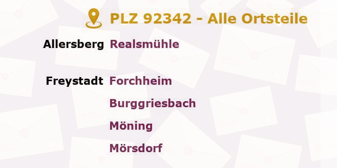 Postleitzahl 92342 Freystadt, Bayern - Alle Orte und Ortsteile