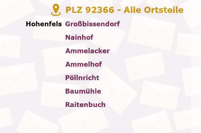 Postleitzahl 92366 Hohenfels, Bayern - Alle Orte und Ortsteile