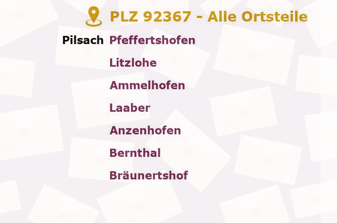 Postleitzahl 92367 Pilsach, Bayern - Alle Orte und Ortsteile