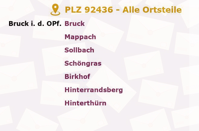 Postleitzahl 92436 Bruck in der Oberpfalz, Bayern - Alle Orte und Ortsteile