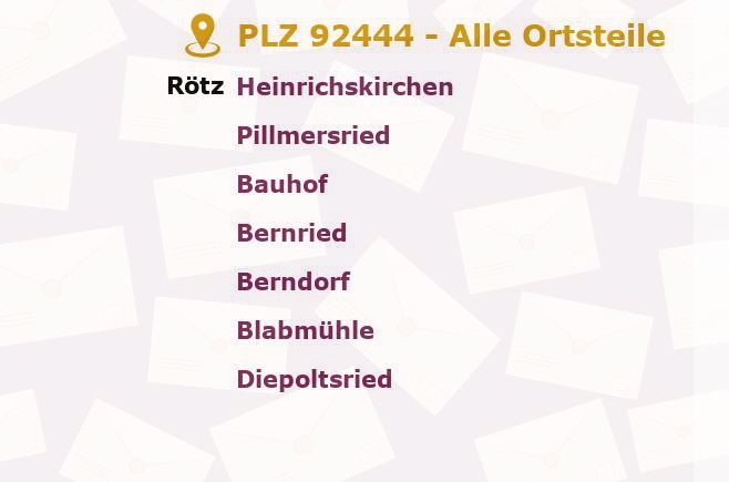 Postleitzahl 92444 Rötz, Bayern - Alle Orte und Ortsteile