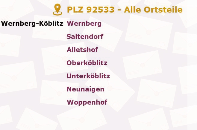 Postleitzahl 92533 Wernberg-Köblitz, Bayern - Alle Orte und Ortsteile