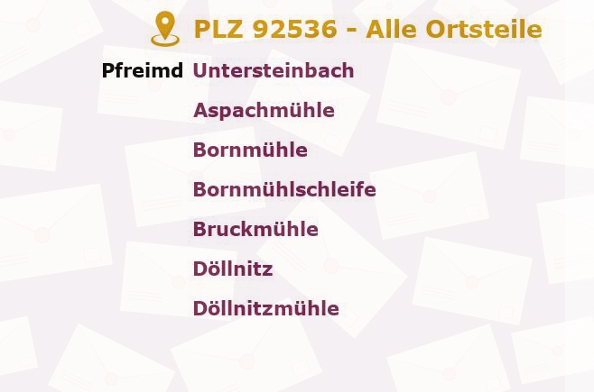 Postleitzahl 92536 Pfreimd, Bayern - Alle Orte und Ortsteile