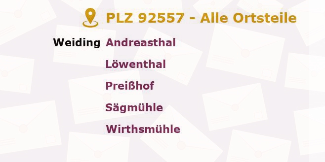 Postleitzahl 92557 Weiding, Bayern - Alle Orte und Ortsteile