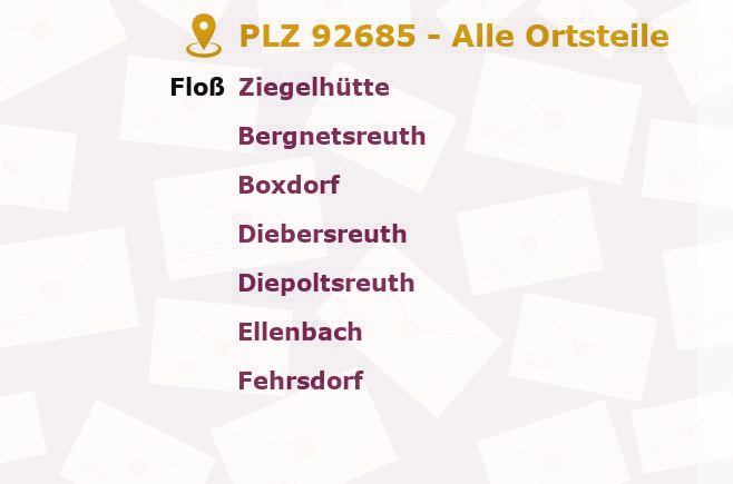 Postleitzahl 92685 Floß, Bayern - Alle Orte und Ortsteile