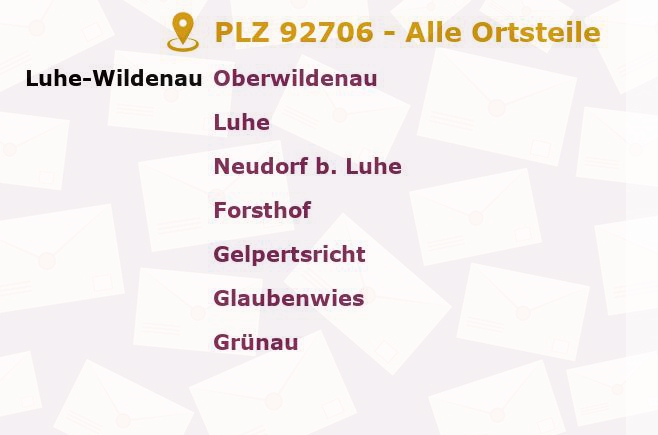 Postleitzahl 92706 Luhe-Wildenau, Bayern - Alle Orte und Ortsteile