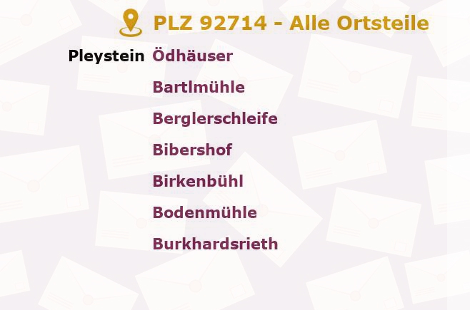 Postleitzahl 92714 Pleystein, Bayern - Alle Orte und Ortsteile