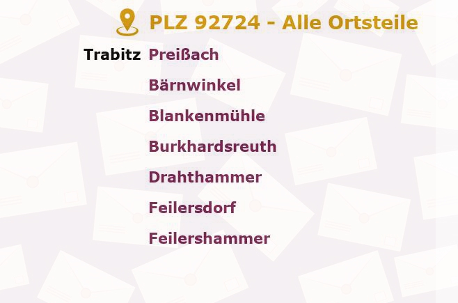 Postleitzahl 92724 Trabitz, Bayern - Alle Orte und Ortsteile