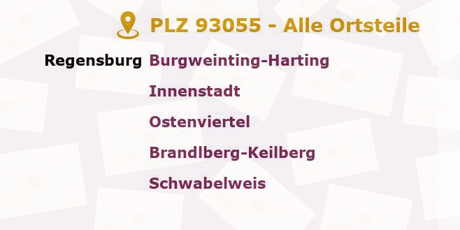 Postleitzahl 93055 Regensburg, Bayern - Alle Orte und Ortsteile