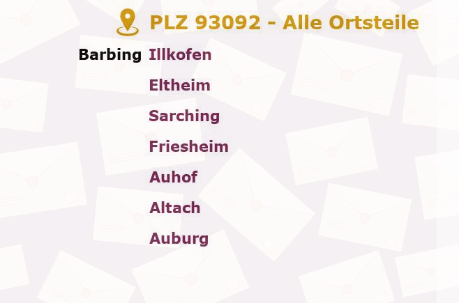 Postleitzahl 93092 Barbing, Bayern - Alle Orte und Ortsteile