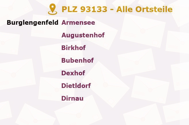 Postleitzahl 93133 Burglengenfeld, Bayern - Alle Orte und Ortsteile