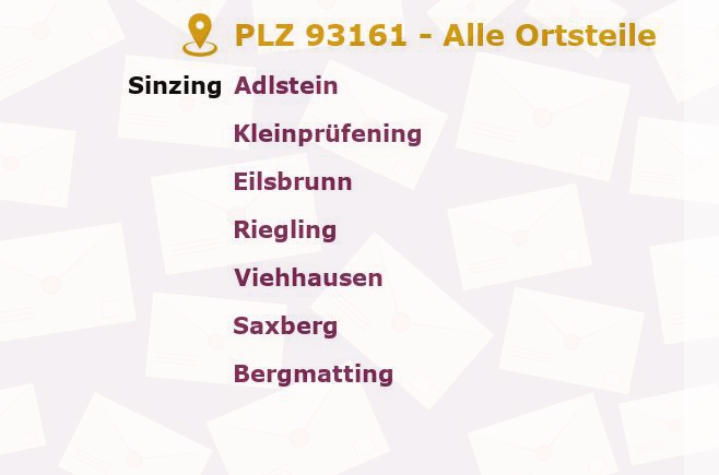 Postleitzahl 93161 Sinzing, Bayern - Alle Orte und Ortsteile