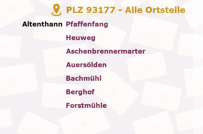 Postleitzahl 93177 Altenthann, Bayern - Alle Orte und Ortsteile