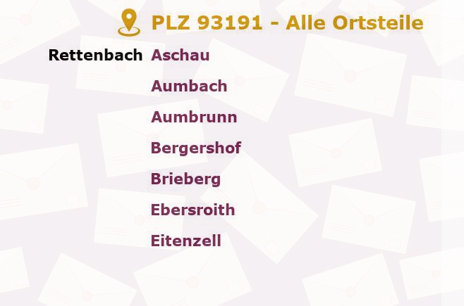 Postleitzahl 93191 Rettenbach, Bayern - Alle Orte und Ortsteile