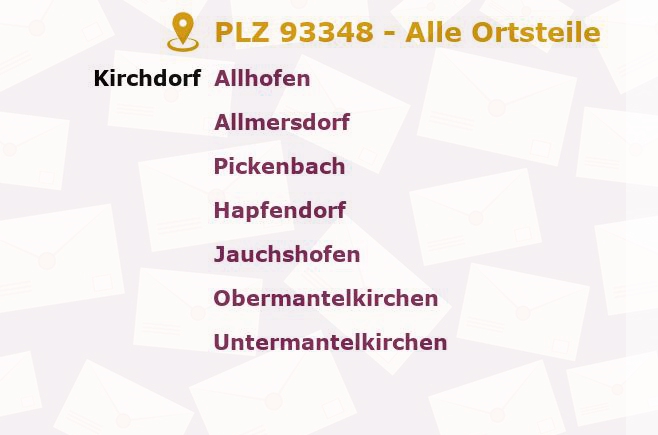 Postleitzahl 93348 Bayern - Alle Orte und Ortsteile