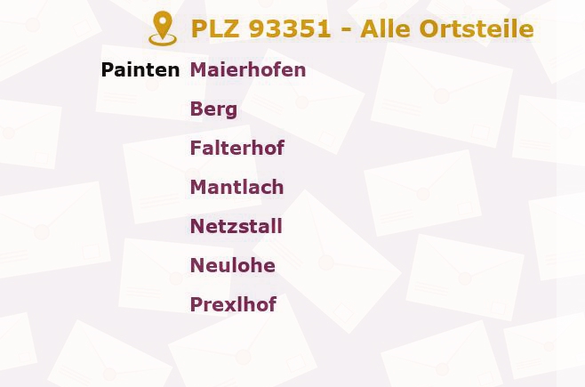 Postleitzahl 93351 Painten, Bayern - Alle Orte und Ortsteile