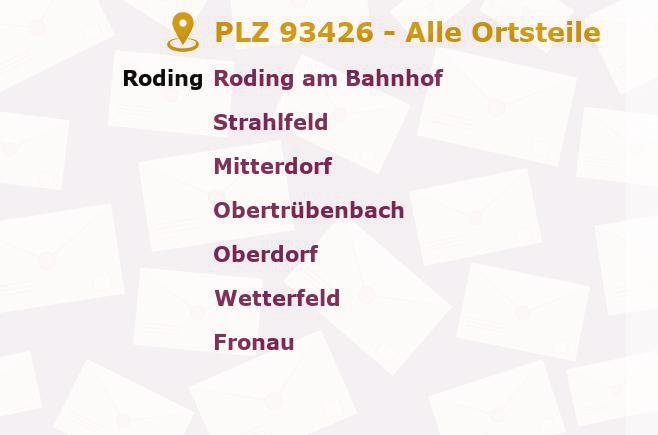 Postleitzahl 93426 Roding, Bayern - Alle Orte und Ortsteile