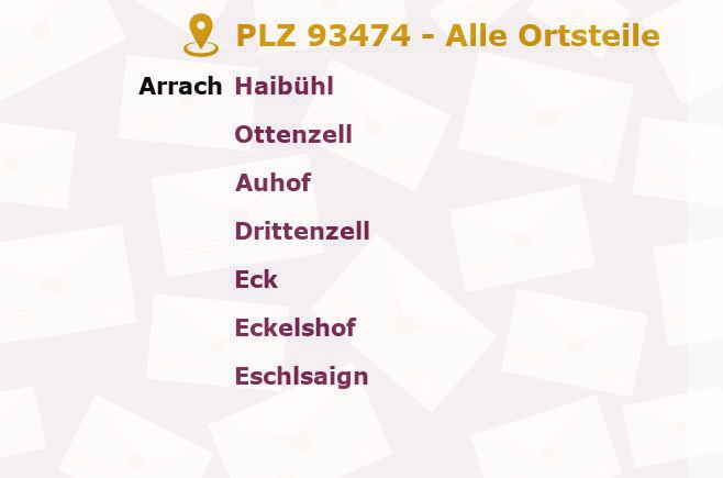 Postleitzahl 93474 Arrach, Bayern - Alle Orte und Ortsteile