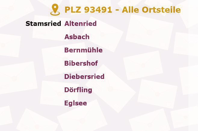 Postleitzahl 93491 Stamsried, Bayern - Alle Orte und Ortsteile