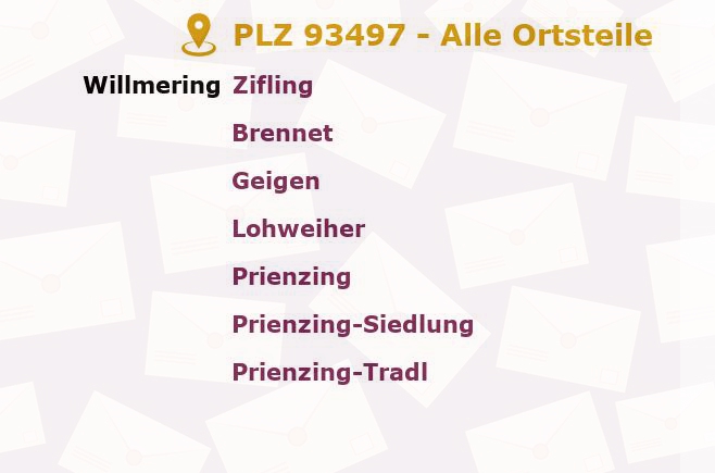 Postleitzahl 93497 Willmering, Bayern - Alle Orte und Ortsteile