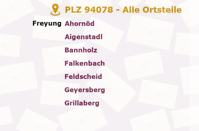 Postleitzahl 94078 Freyung, Bayern - Alle Orte und Ortsteile