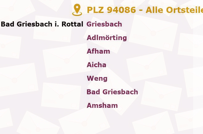 Postleitzahl 94086 Bad Griesbach, Bayern - Alle Orte und Ortsteile