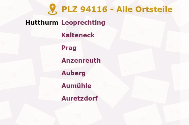 Postleitzahl 94116 Hutthurm, Bayern - Alle Orte und Ortsteile