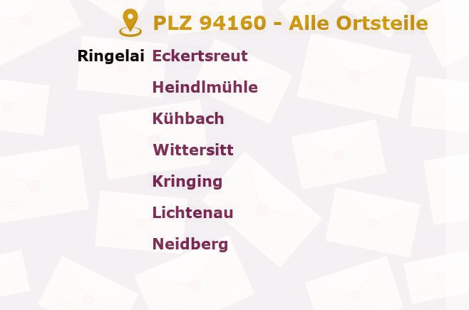 Postleitzahl 94160 Ringelai, Bayern - Alle Orte und Ortsteile