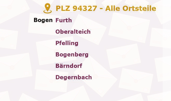 Postleitzahl 94327 Bogen, Bayern - Alle Orte und Ortsteile