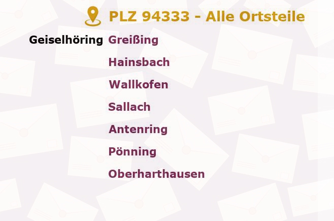 Postleitzahl 94333 Geiselhöring, Bayern - Alle Orte und Ortsteile