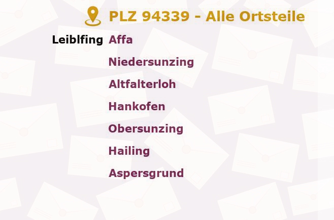 Postleitzahl 94339 Leiblfing, Bayern - Alle Orte und Ortsteile