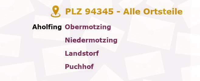 Postleitzahl 94345 Aholfing, Bayern - Alle Orte und Ortsteile