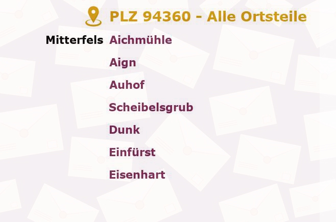 Postleitzahl 94360 Mitterfels, Bayern - Alle Orte und Ortsteile