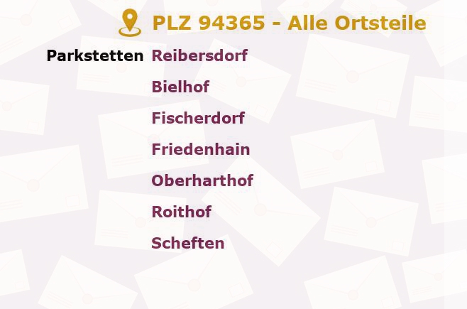 Postleitzahl 94365 Parkstetten, Bayern - Alle Orte und Ortsteile