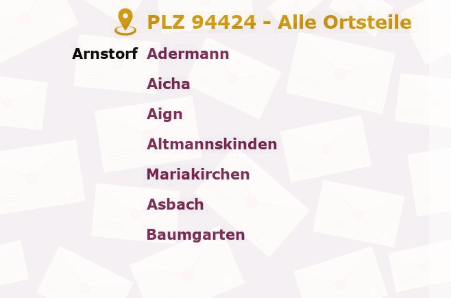 Postleitzahl 94424 Arnstorf, Bayern - Alle Orte und Ortsteile