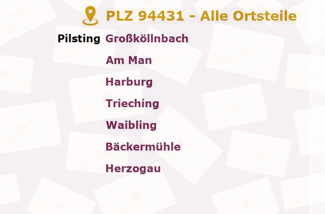 Postleitzahl 94431 Pilsting, Bayern - Alle Orte und Ortsteile