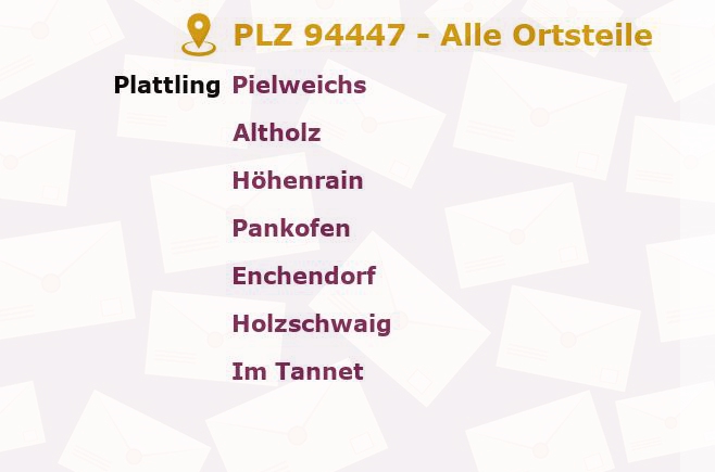 Postleitzahl 94447 Plattling, Bayern - Alle Orte und Ortsteile