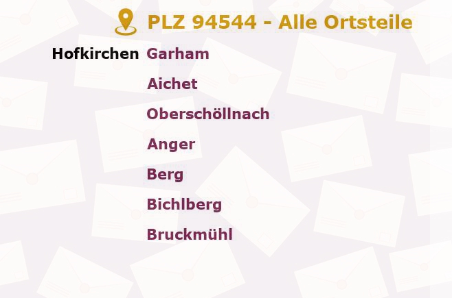 Postleitzahl 94544 Hofkirchen, Bayern - Alle Orte und Ortsteile