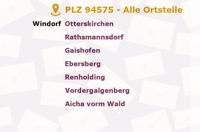 Postleitzahl 94575 Windorf, Bayern - Alle Orte und Ortsteile