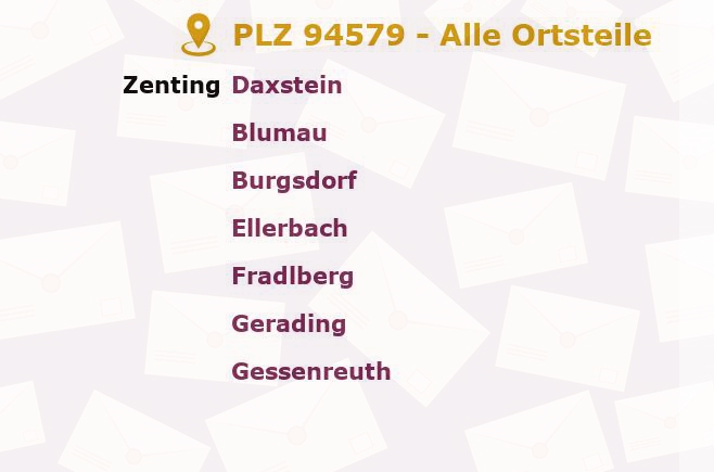 Postleitzahl 94579 Zenting, Bayern - Alle Orte und Ortsteile