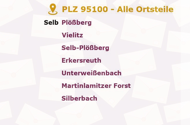 Postleitzahl 95100 Selb, Bayern - Alle Orte und Ortsteile