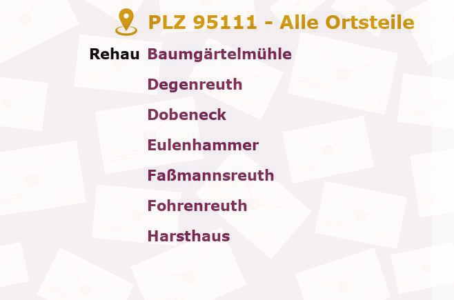 Postleitzahl 95111 Rehau, Bayern - Alle Orte und Ortsteile