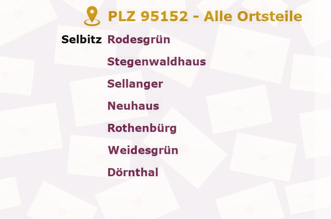 Postleitzahl 95152 Selbitz, Bayern - Alle Orte und Ortsteile