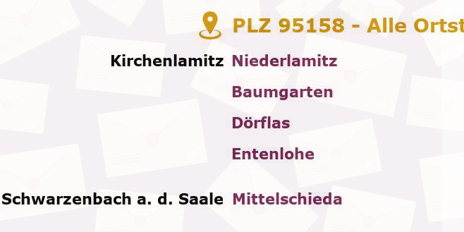 Postleitzahl 95158 Kirchenlamitz, Bayern - Alle Orte und Ortsteile