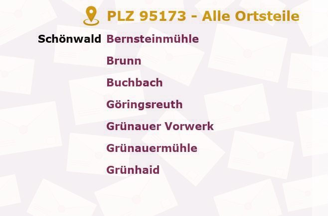 Postleitzahl 95173 Schönwald, Bayern - Alle Orte und Ortsteile