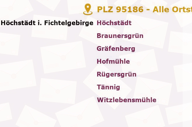 Postleitzahl 95186 Bayern - Alle Orte und Ortsteile