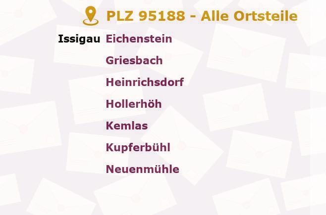 Postleitzahl 95188 Issigau, Bayern - Alle Orte und Ortsteile