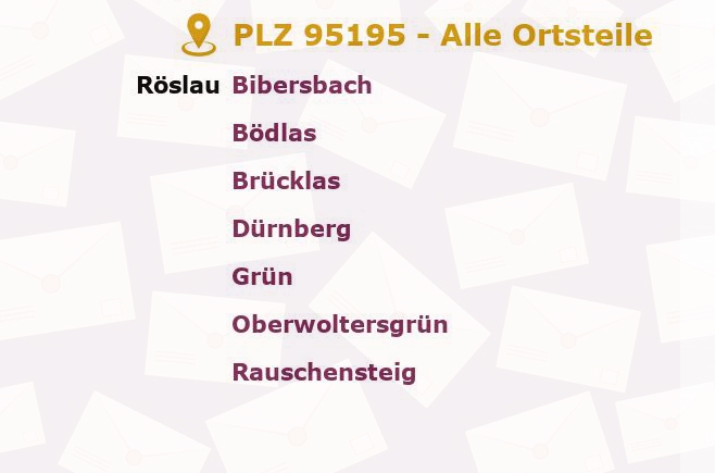 Postleitzahl 95195 Röslau, Bayern - Alle Orte und Ortsteile