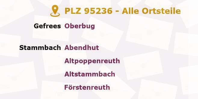 Postleitzahl 95236 Stammbach, Bayern - Alle Orte und Ortsteile