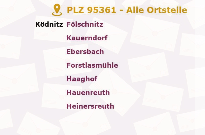 Postleitzahl 95361 Ködnitz, Bayern - Alle Orte und Ortsteile